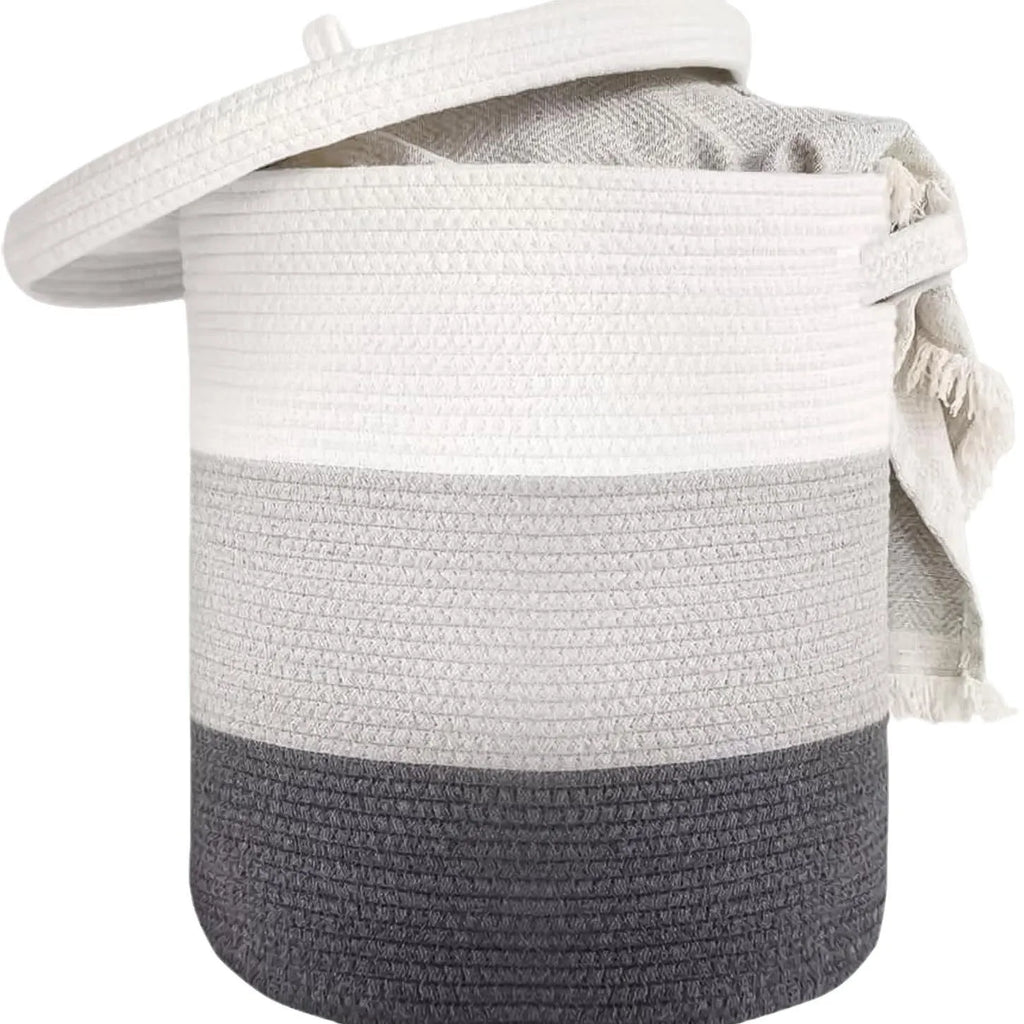 Extra large cotton string laundry basket with lid in brown, grey, zebra or colour matching, woven cotton thread storage hamper