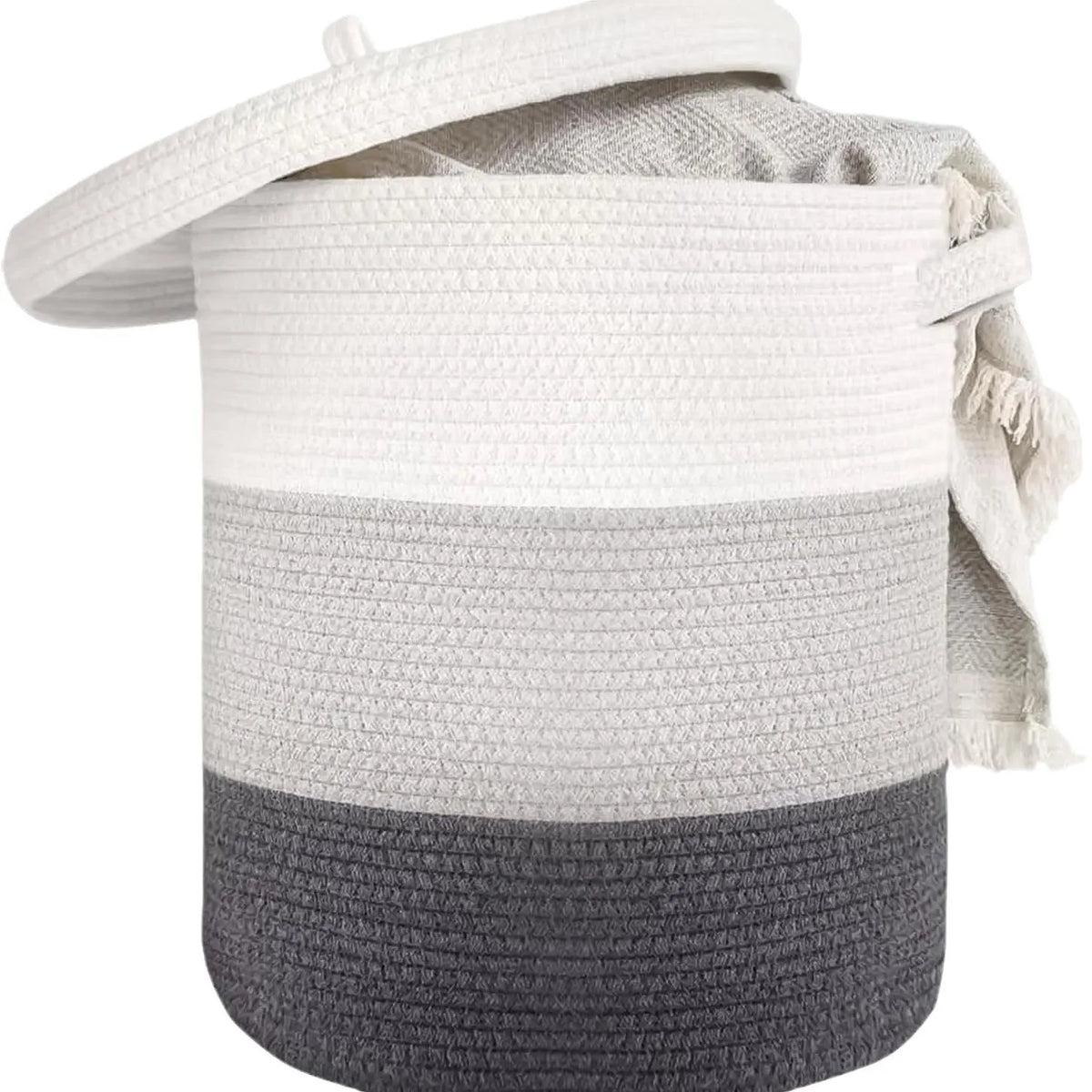 Extra large cotton string laundry basket with lid in brown, grey, zebra or colour matching, woven cotton thread storage hamper