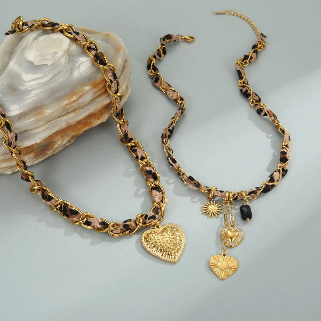 Leopard Love stainless steel necklace with geometric pendant on 18K gold electroplated chain