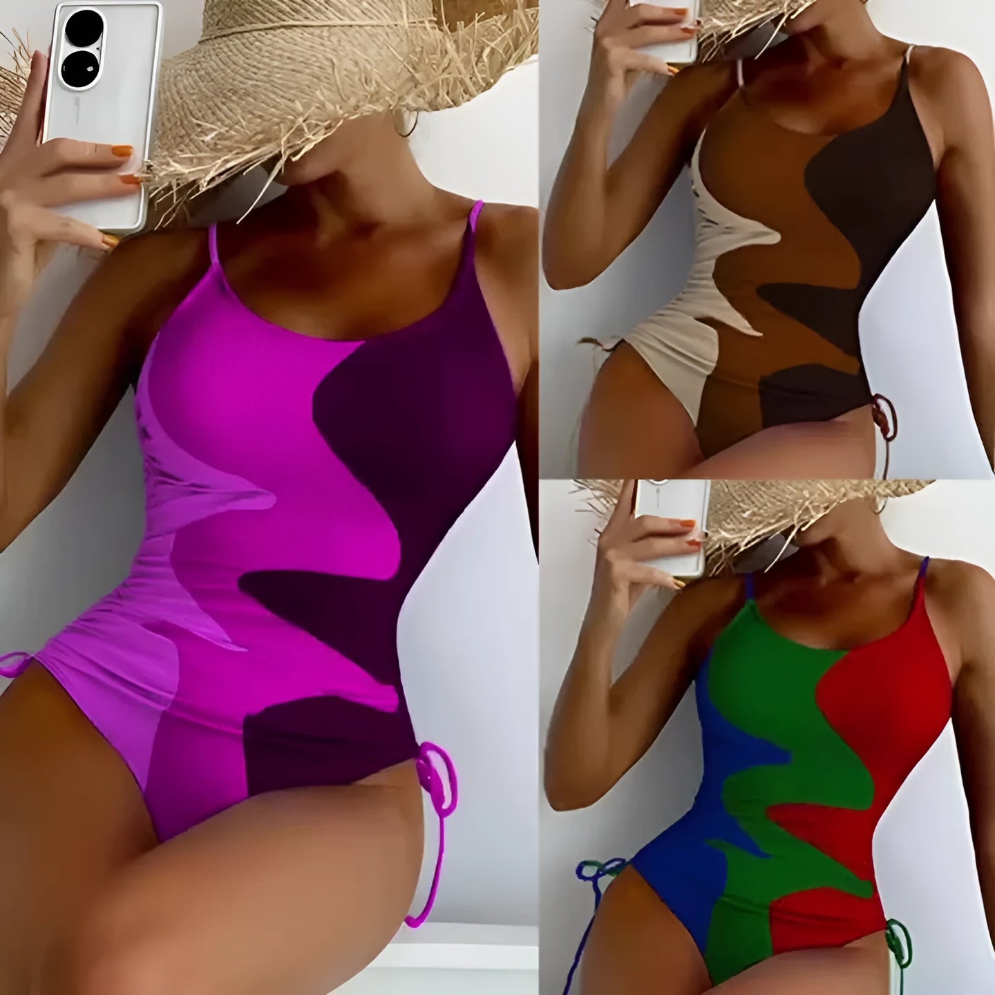 Women's sleeveless one-piece swimsuit with fixed swimming trunks in blue colour