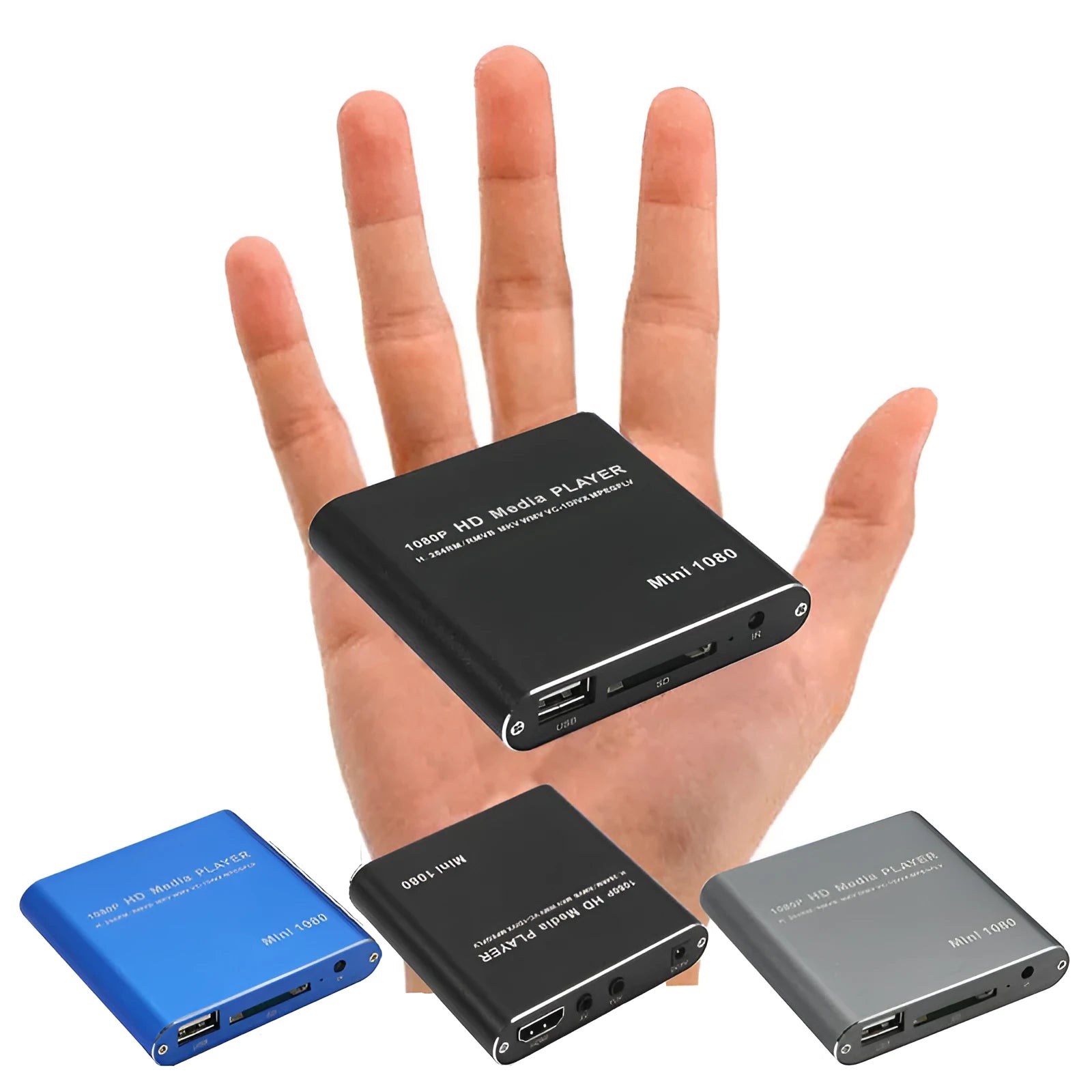 Blue 1080P Full HD media player with HDMI port for SD card, USB and HDD playback