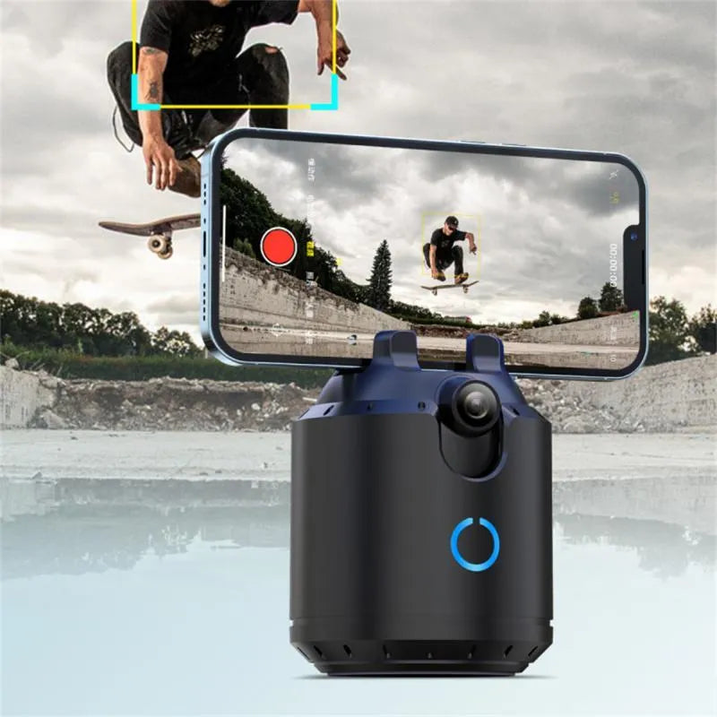 Intelligent dual axis camera in black with 360° horizontal rotation and smooth panning