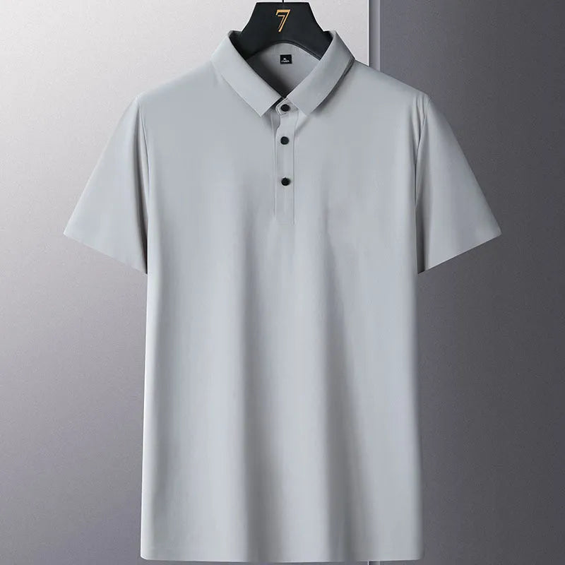 Men's solid colour non-ironing short sleeve business casual shirt in a nylon blend fabric