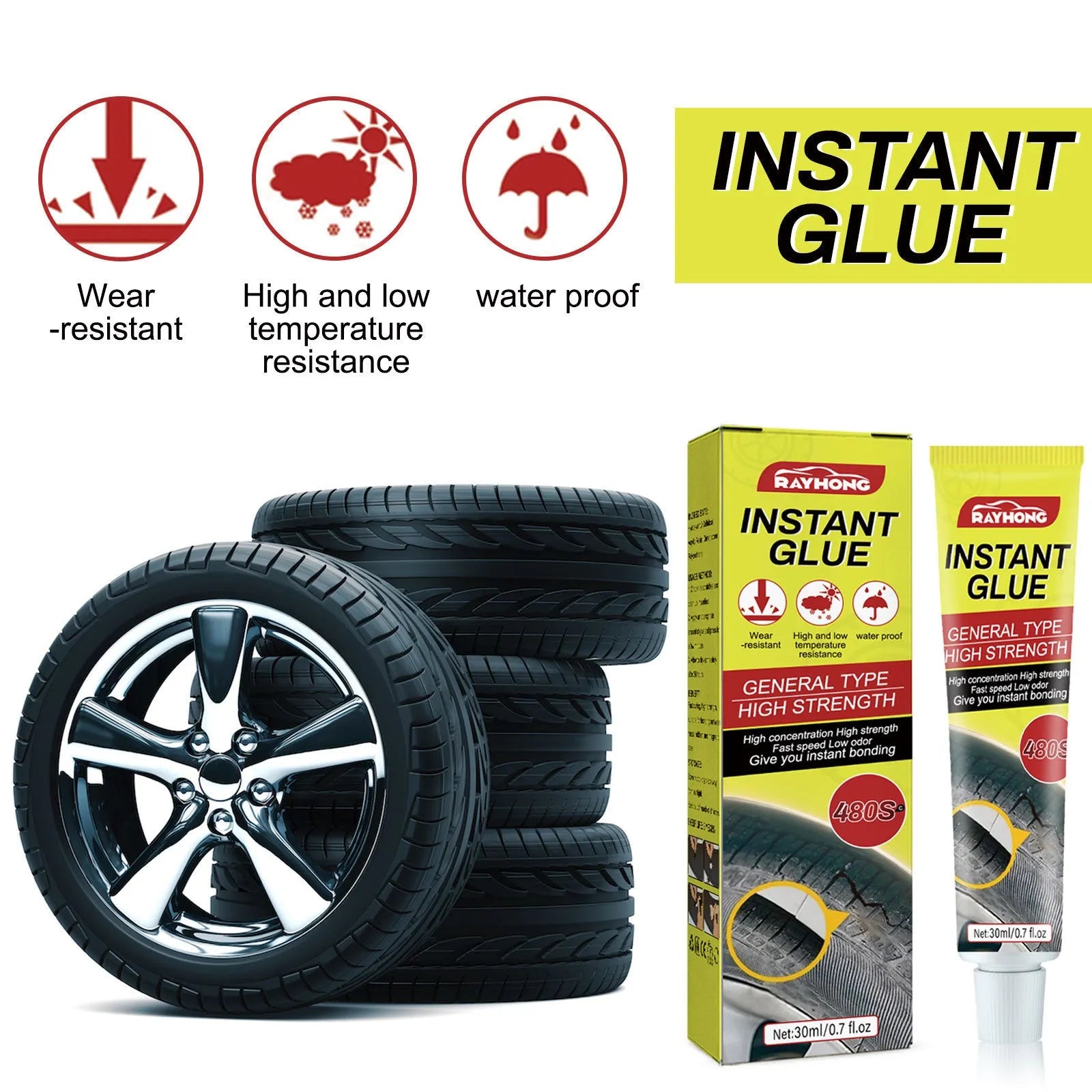 30ml bottle of tire repair glue with acrylic resin formula for car tyre crack sealing