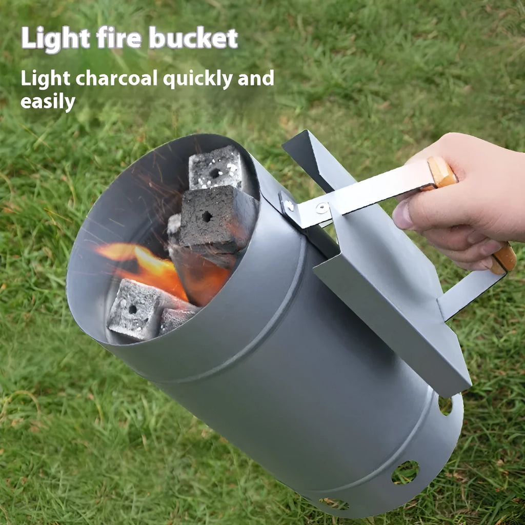 Zinc-iron alloy charcoal bucket in carbon barrel style with oven igniter for outdoor barbecue use
