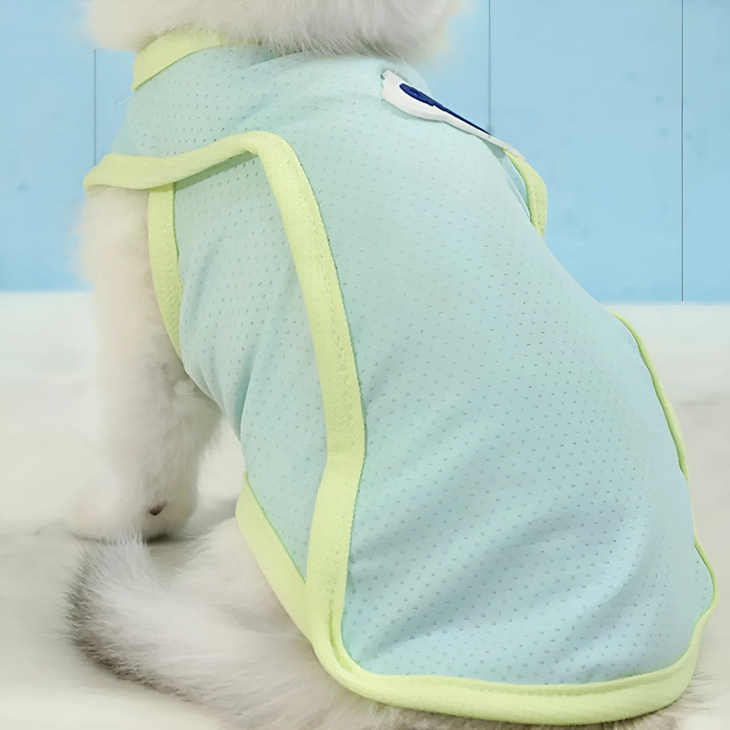 Grass green polyester cat vest with anti-lint properties for summer wear