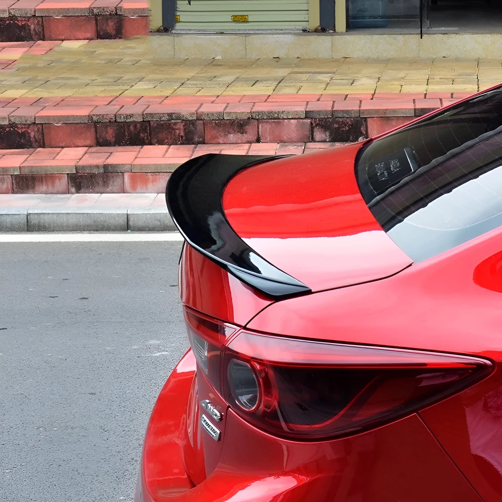 Mazda 3 Axela Exela large fixed blade tail trim spoiler in bright black finish for 2014-2021 models