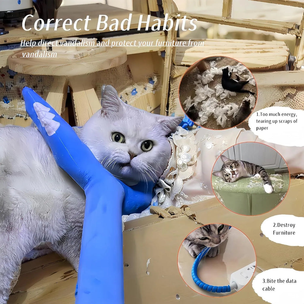 Blue plush cat wand toy measuring 70cm for interactive play with indoor cats
