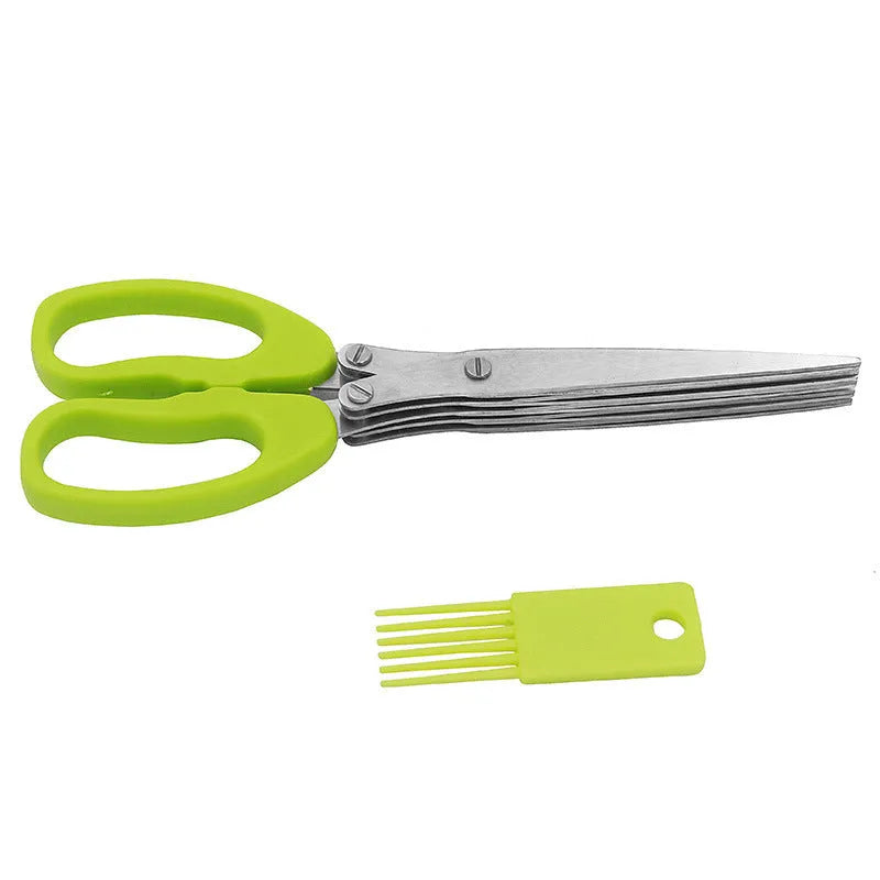 Green stainless steel five-layer kitchen scissors for chopping green onions and seaweed