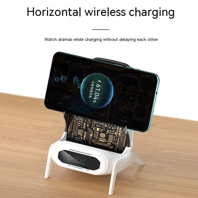 100W transparent small chair wireless charger stand in white with QC3.0 fast charging capability