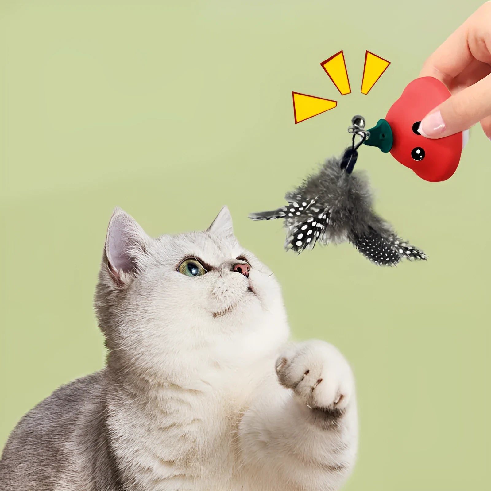 Red cat wand suction cup toy with retractable teaser on smooth surface, ABS construction, 41g weight