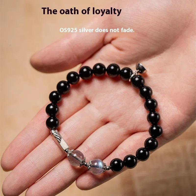 Obsidian Buddha beads couple bracelet DIY kit showing 8mm and 10mm beads for women's and men's bracelets