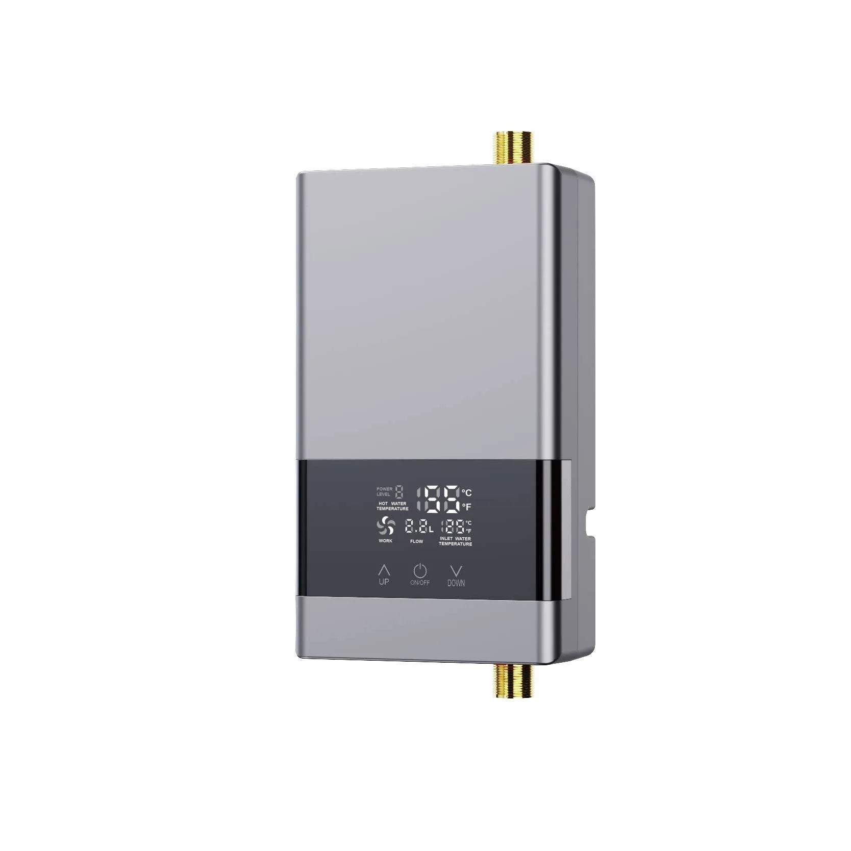 Instant water heater unit with LED touch screen display for kitchen and shower use