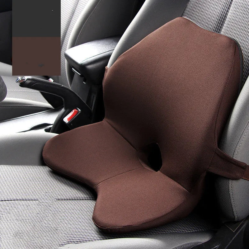 Car seat memory foam waist cushion and headrest set in beige colour