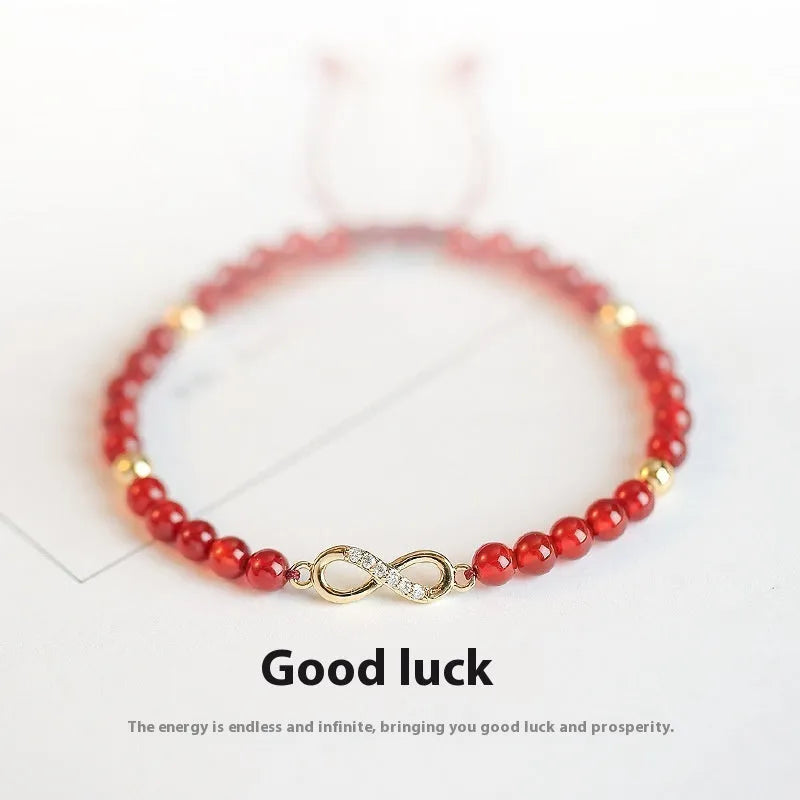 Hand-woven red agate bracelet with ethnic styling and electroplated finish
