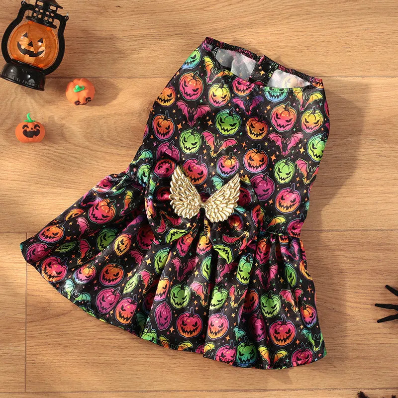 Orange Halloween dog costume with angel wings for medium sized pet