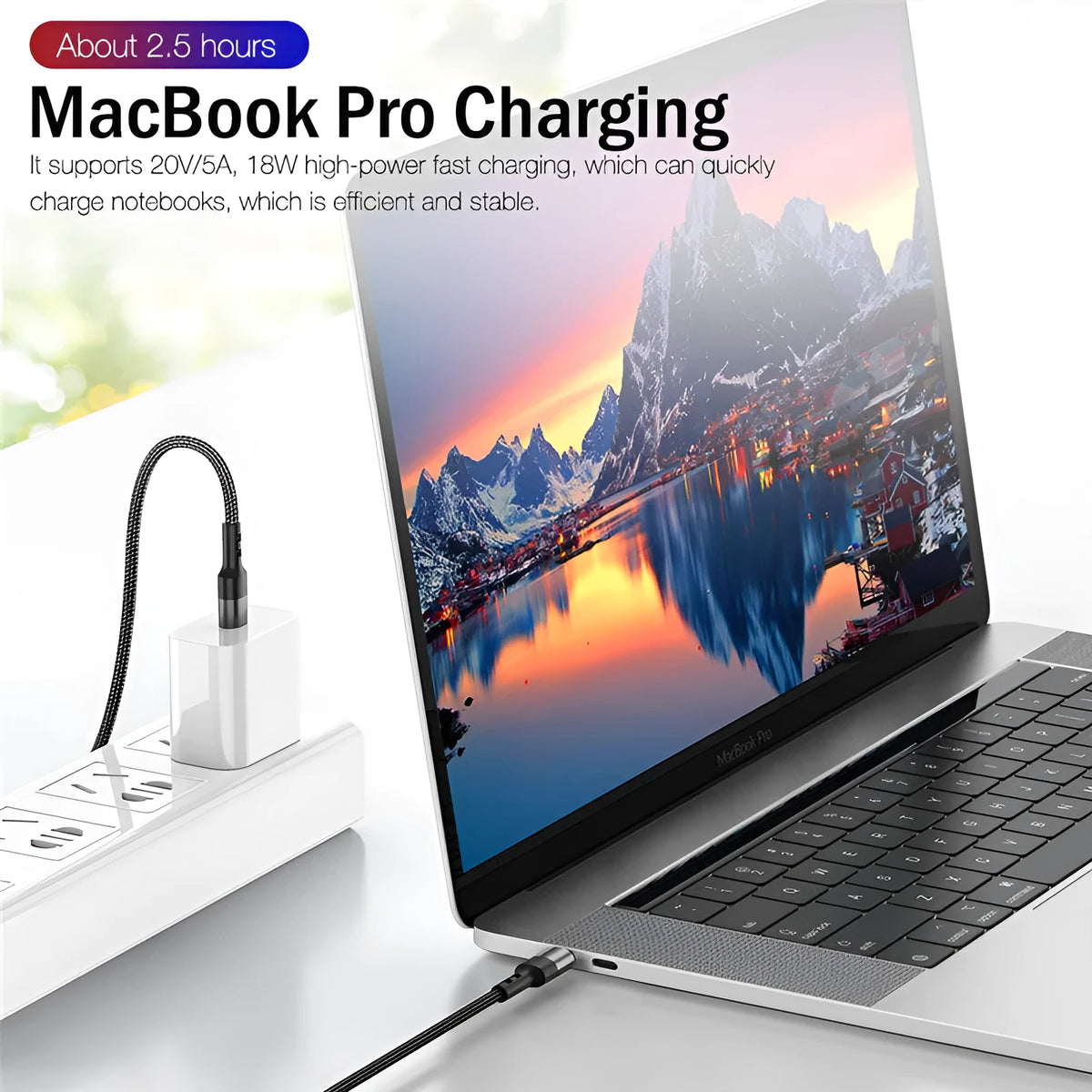 100W USB-C to USB-C PD fast charging cable with aluminium alloy connectors in black