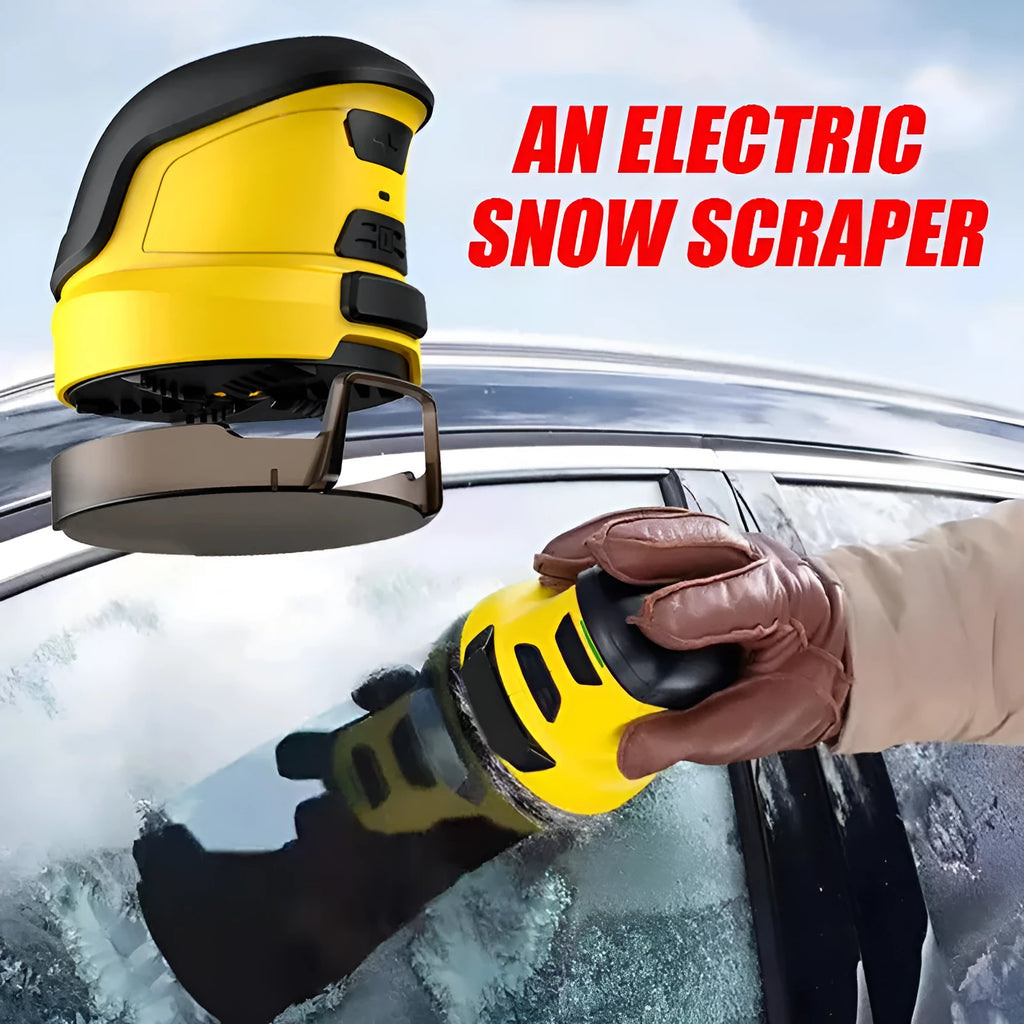 Yellow cordless electric car ice scraper with USB charging cable