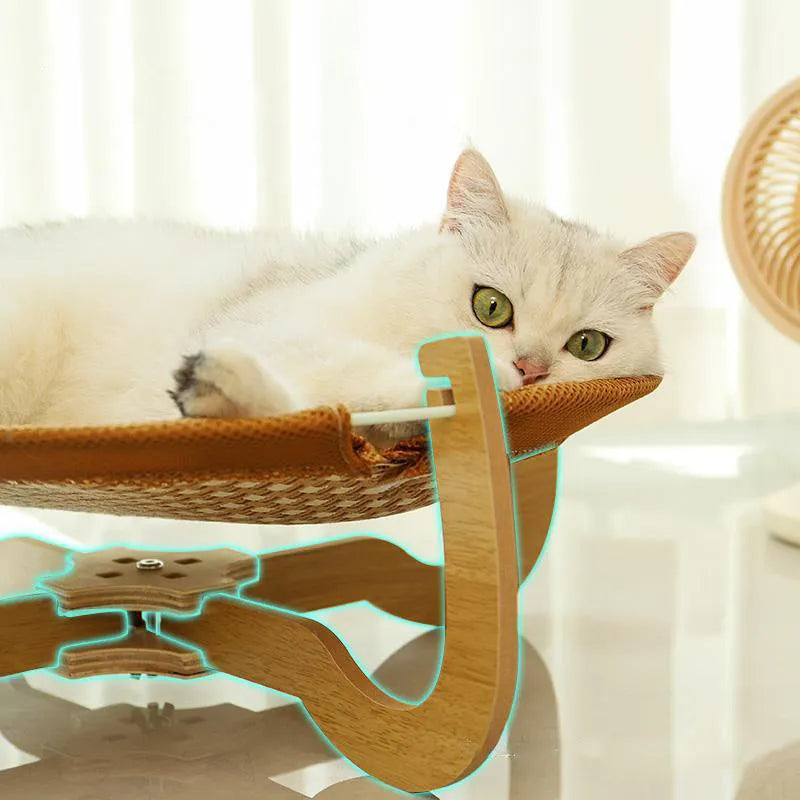 Brown woven rattan cat hammock measuring 46cm with 17.5cm height for elevated pet sleeping
