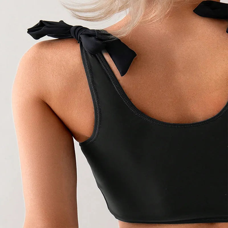 Women's coconut print bikini swimsuit with lace-up back in polyester fabric