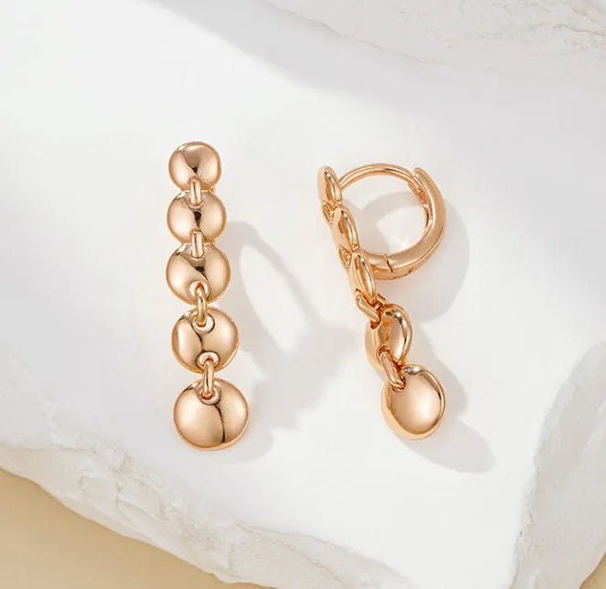 Gold retro long round circle earrings with copper weaving texture