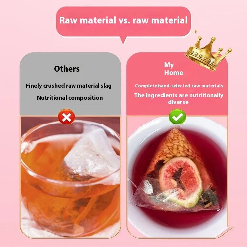 Mulberry flaxseed fig tea bags in packaging showing various pack size options with cup included