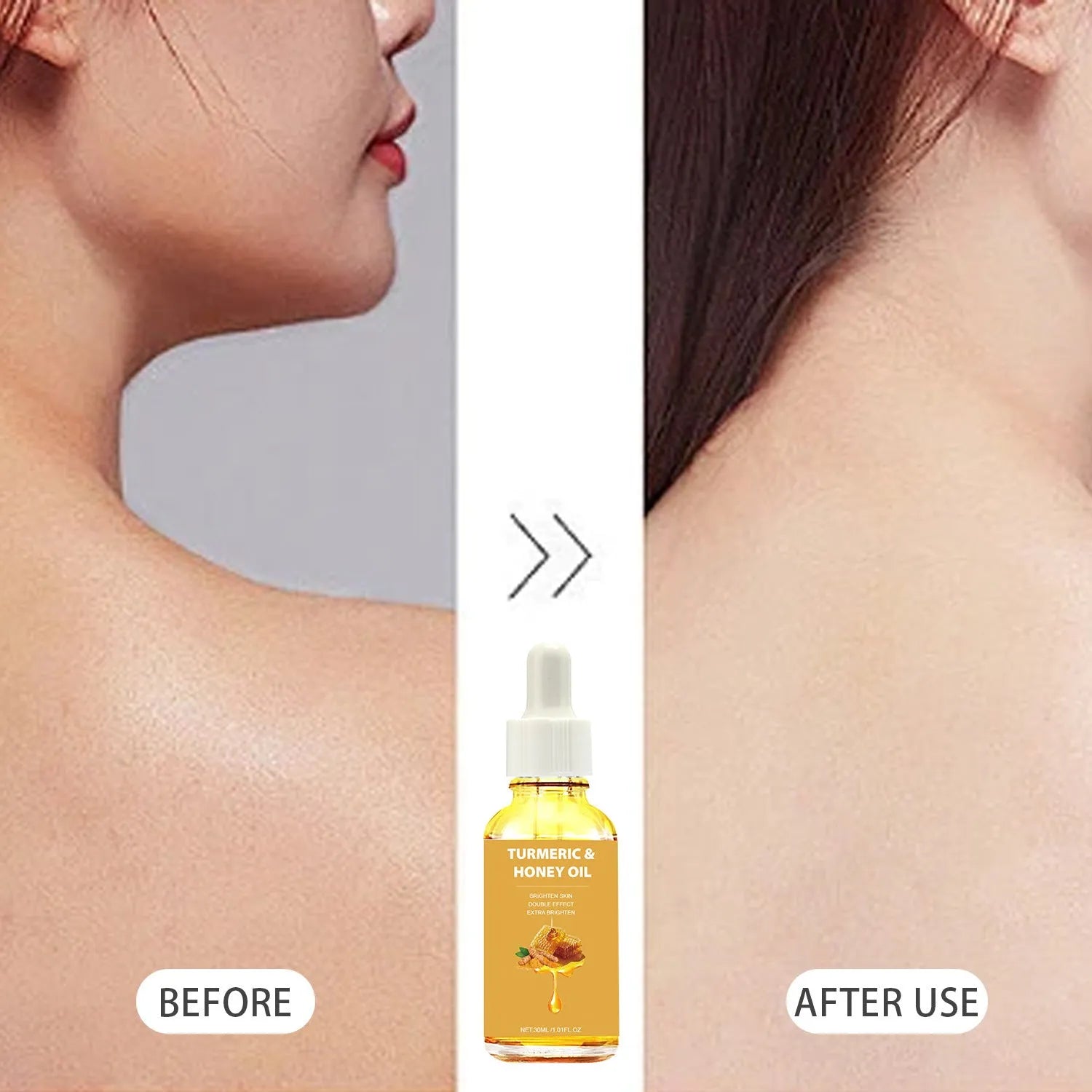 30ml turmeric honey essential oil bottle with neutral packaging for facial beauty use