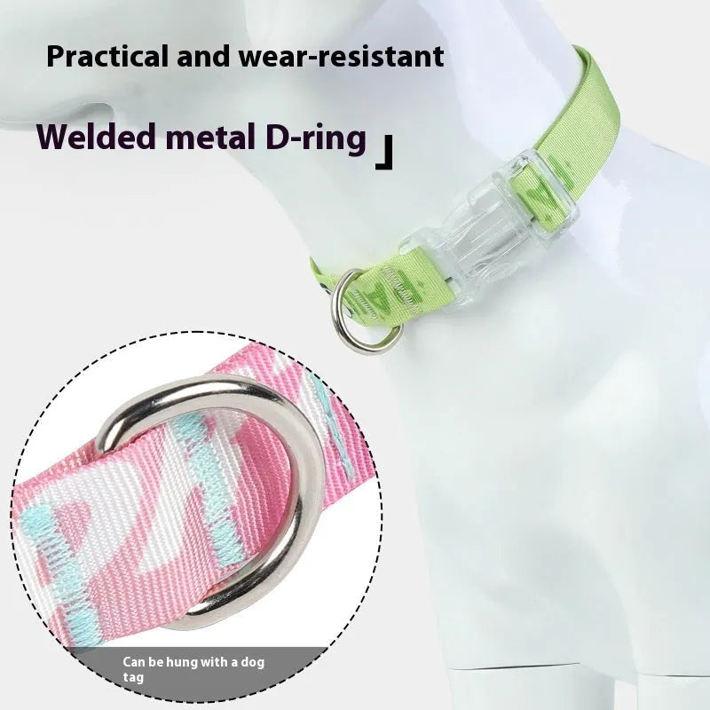 Adjustable dog collar with cartoon gradient printing in Panda Green colour