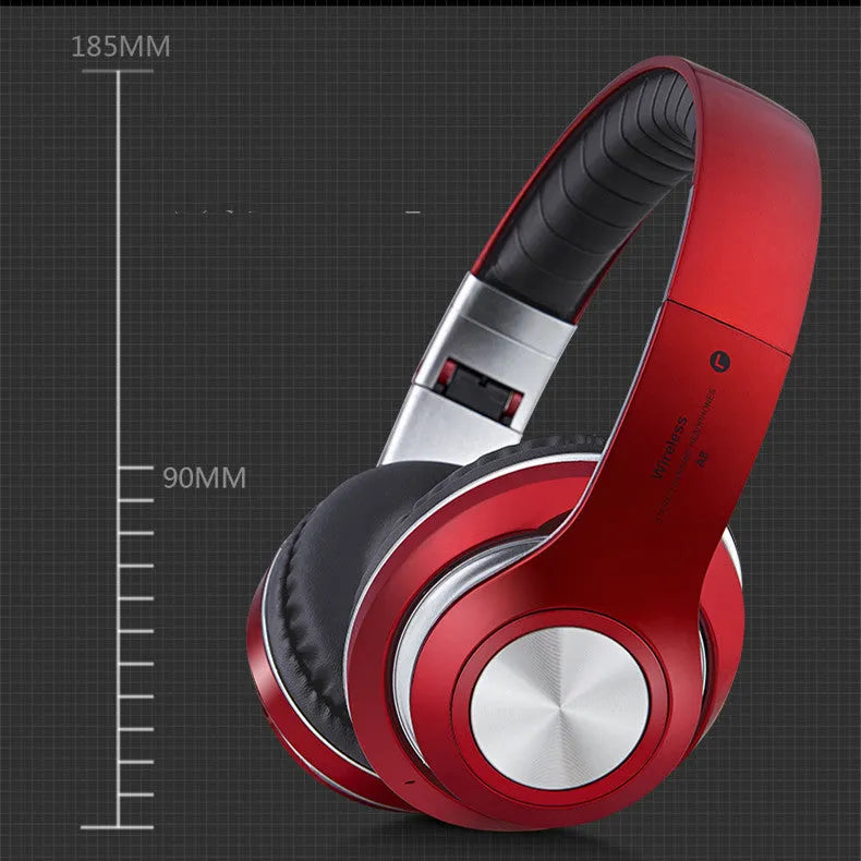 Folding wireless stereo headphones in black with head-mounted design and USB cable