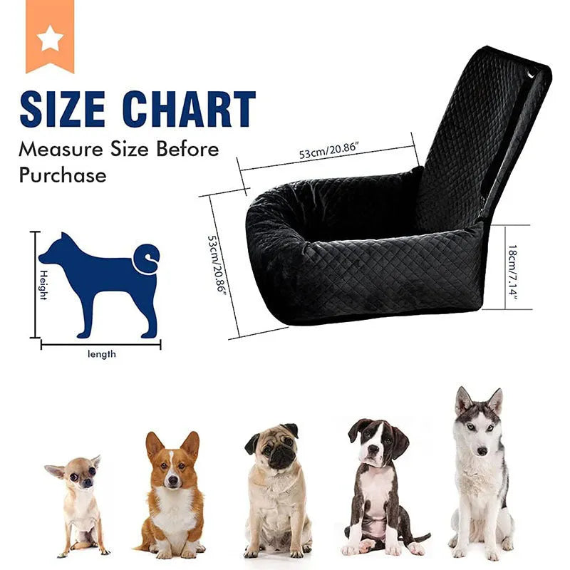 Black breathable pet car hanging bag with waterproof seat cushion, compressed size 44x58x6cm
