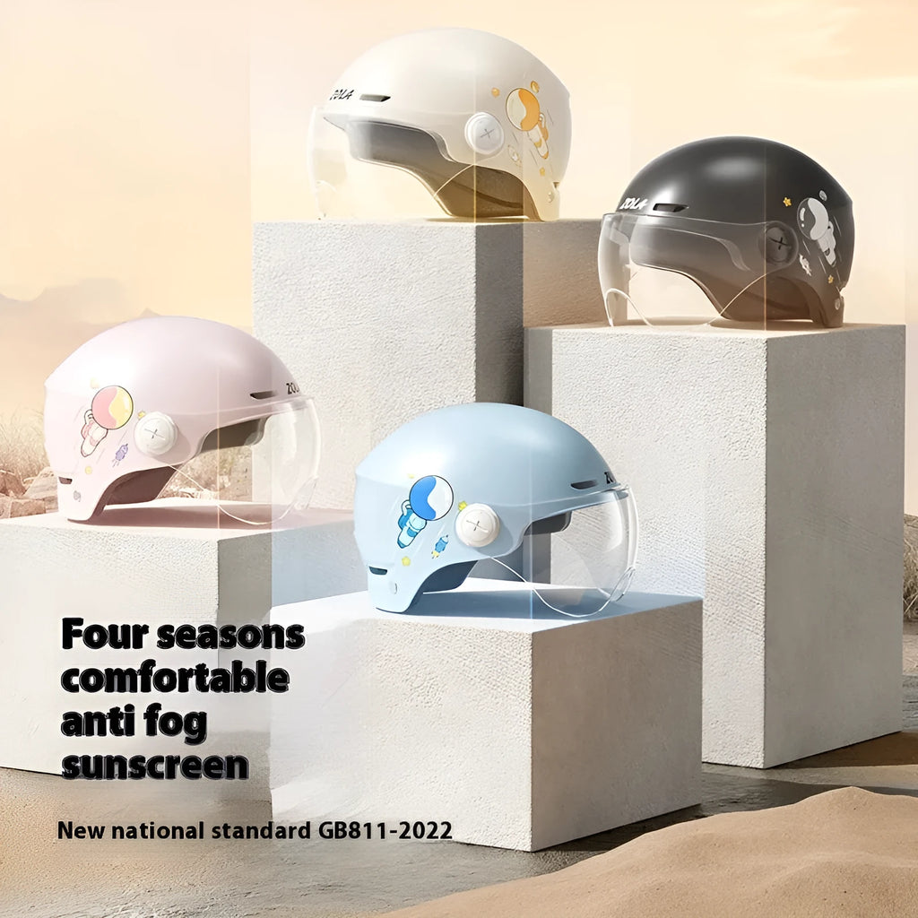 Electric motorcycle half helmet in khaki colour with HD glasses for summer commuting