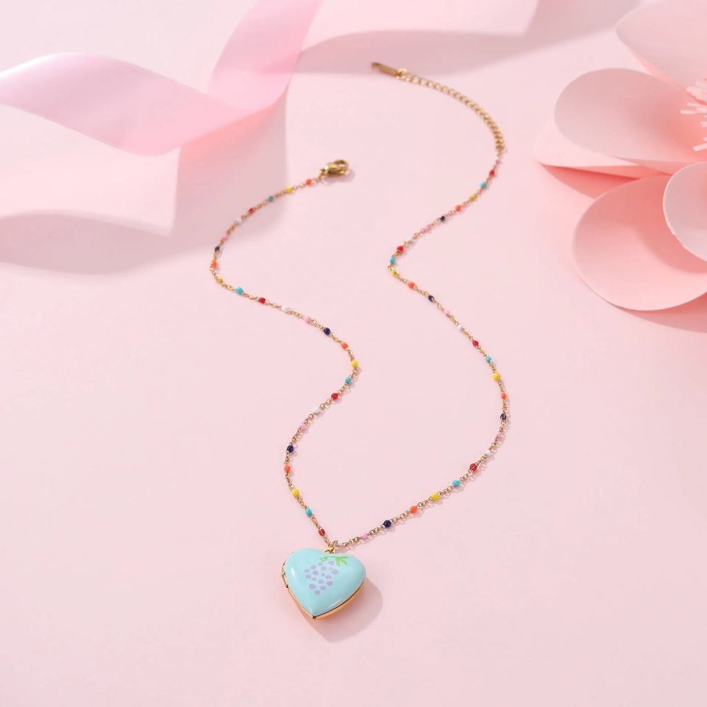 Women's gold-plated fruit pendant necklace on stainless steel chain with adjustable length
