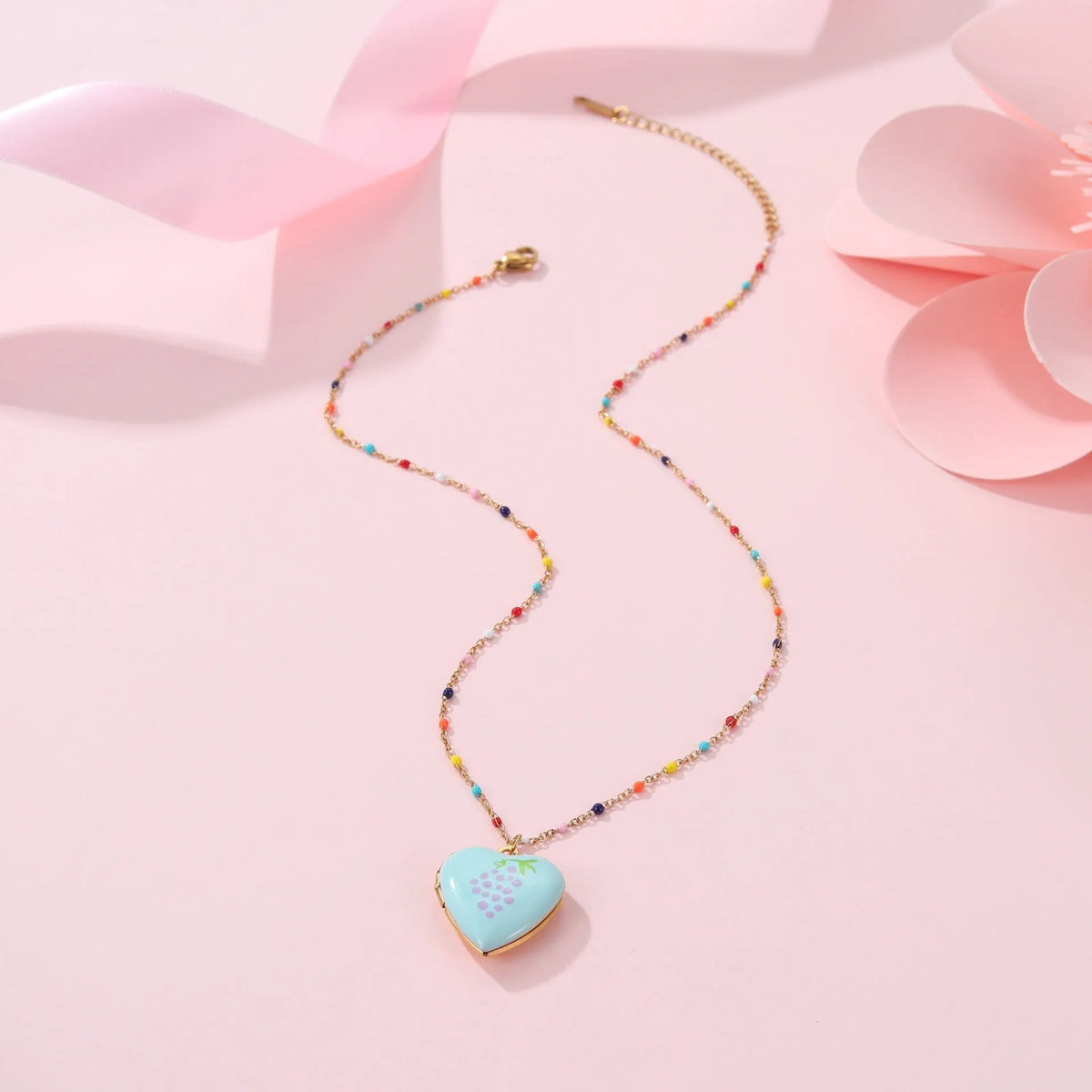 Women's gold-plated fruit pendant necklace on stainless steel chain with adjustable length