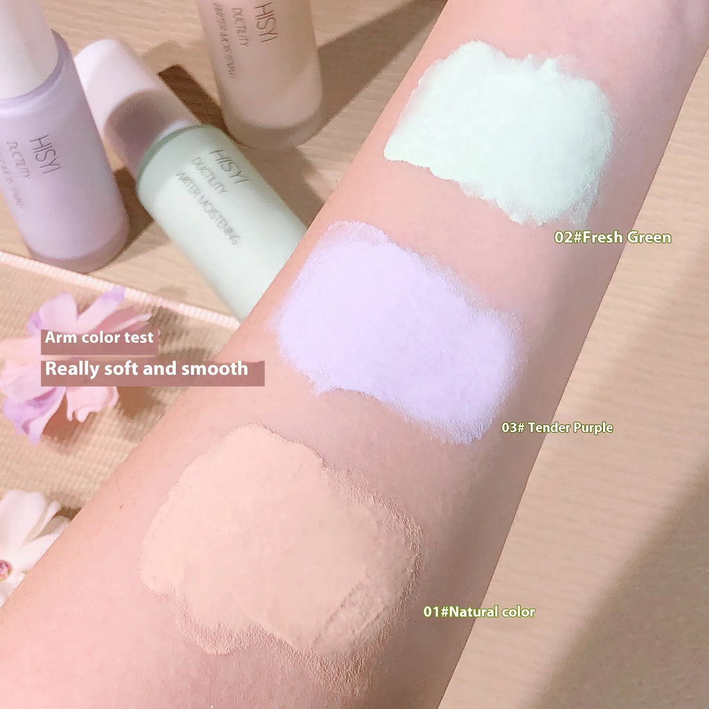 HISYI Silky Clear Makeup Primer tube in brightening shades 01, 02, and 03