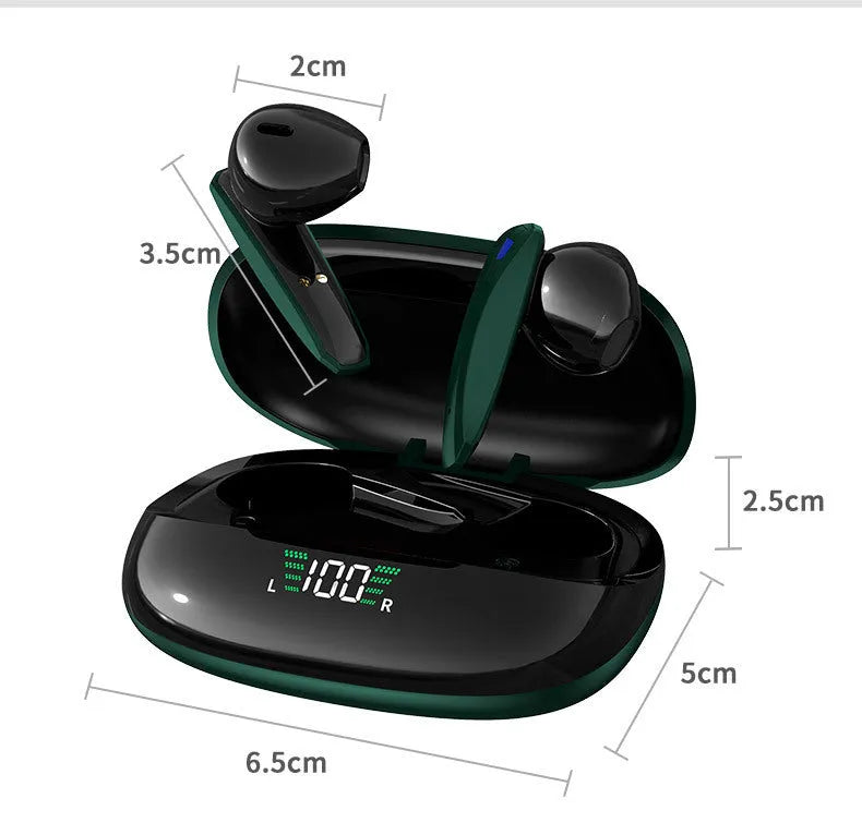 Y2 Green wireless Bluetooth headset with charging case showing low latency gaming earphones