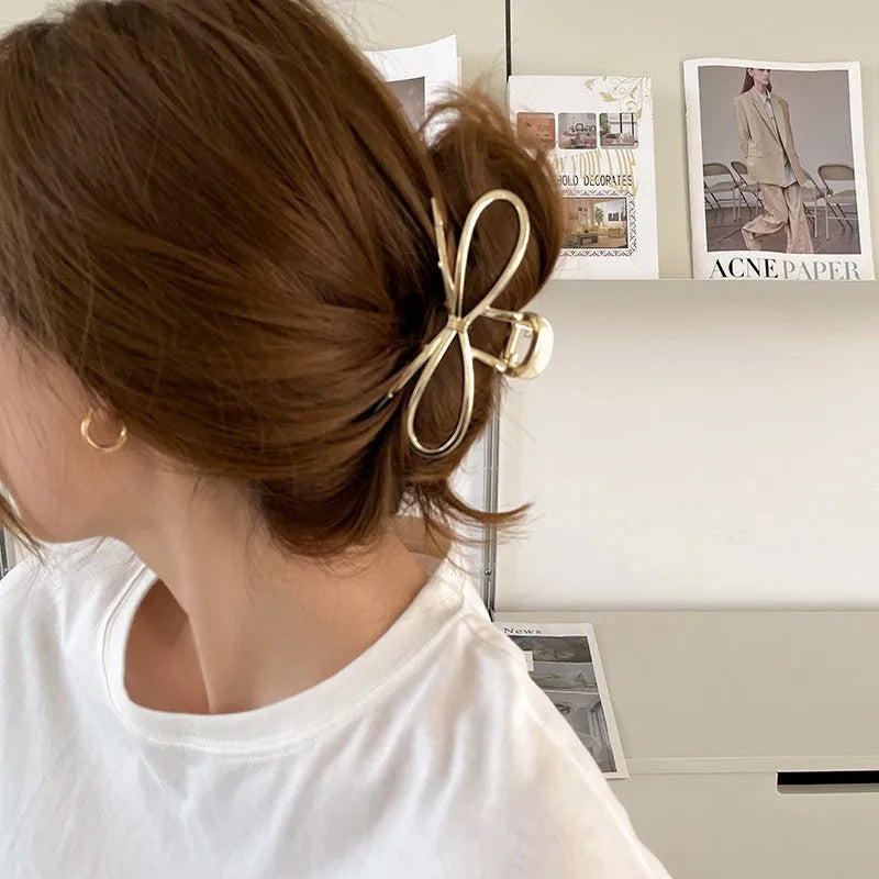Korean style bow barrette hair clip with alloy grip back in silver or gold colour