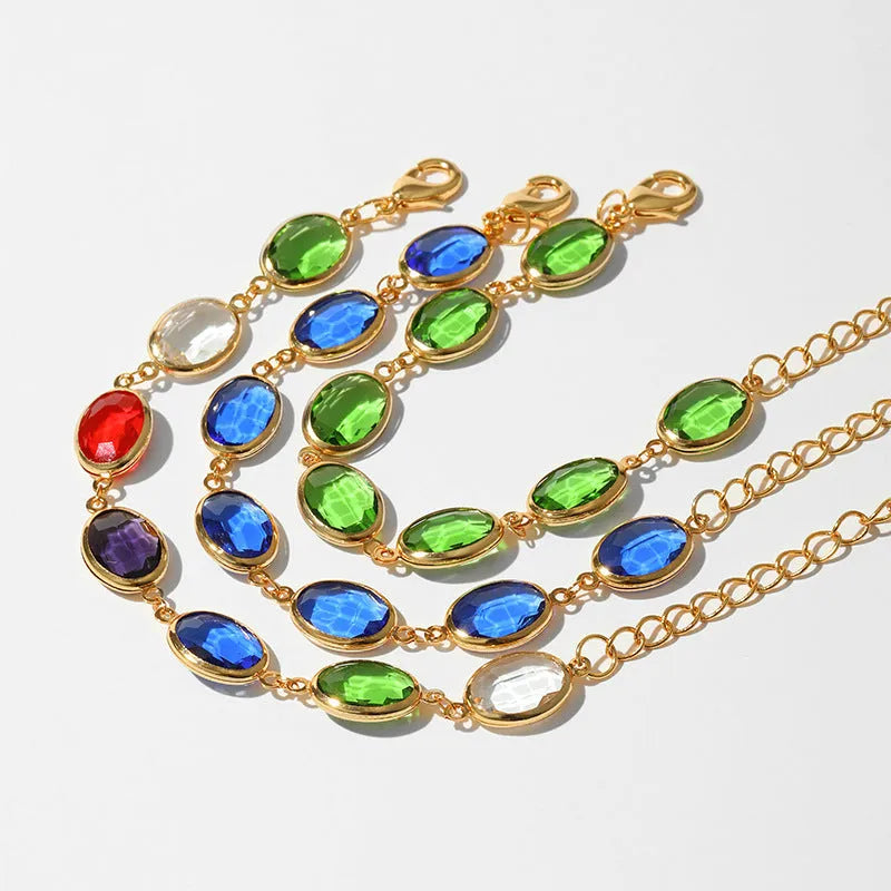 Women's geometric ellipse bracelet with glass inlay embroidery on 18K copper in blue colour option