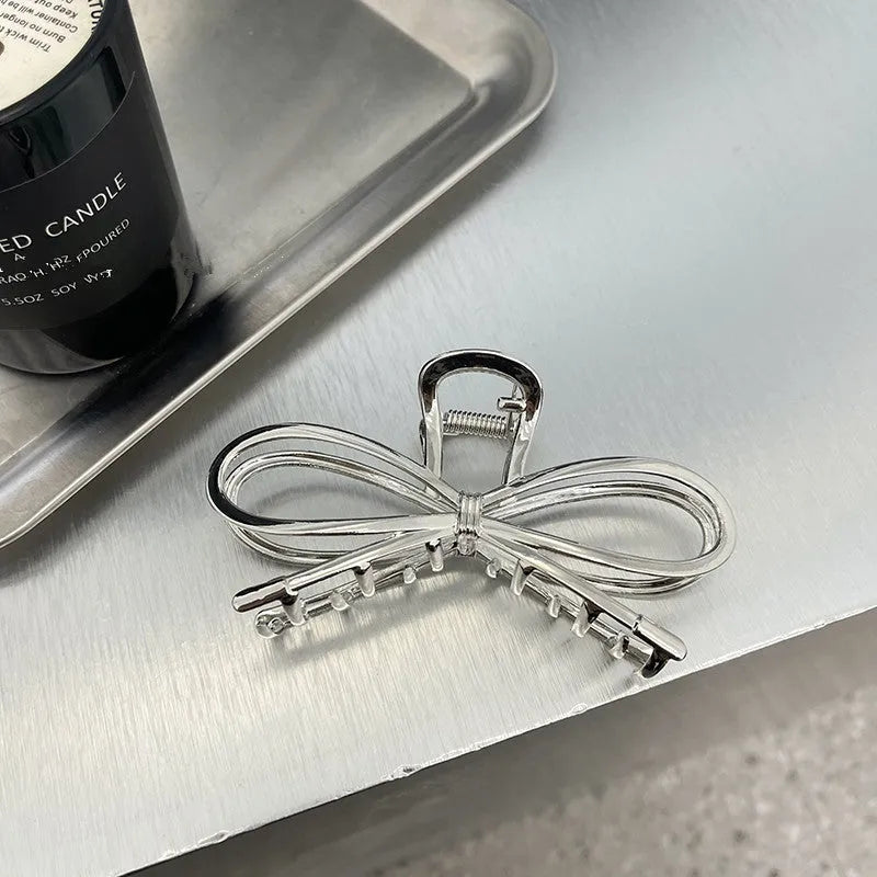 Korean style bow barrette hair clip with alloy grip back in silver or gold colour