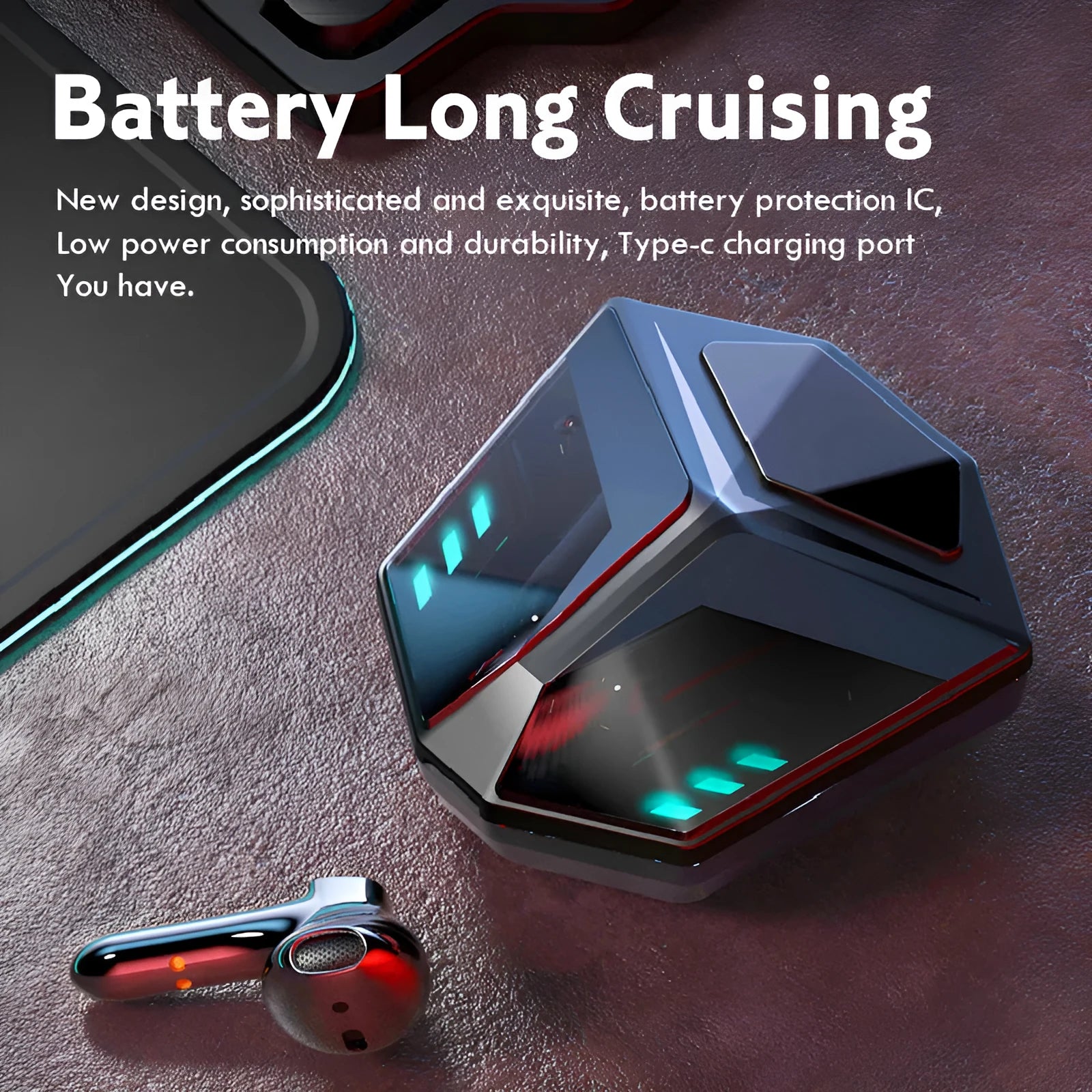 Wireless Bluetooth gaming headset with low latency technology and motion noise reduction