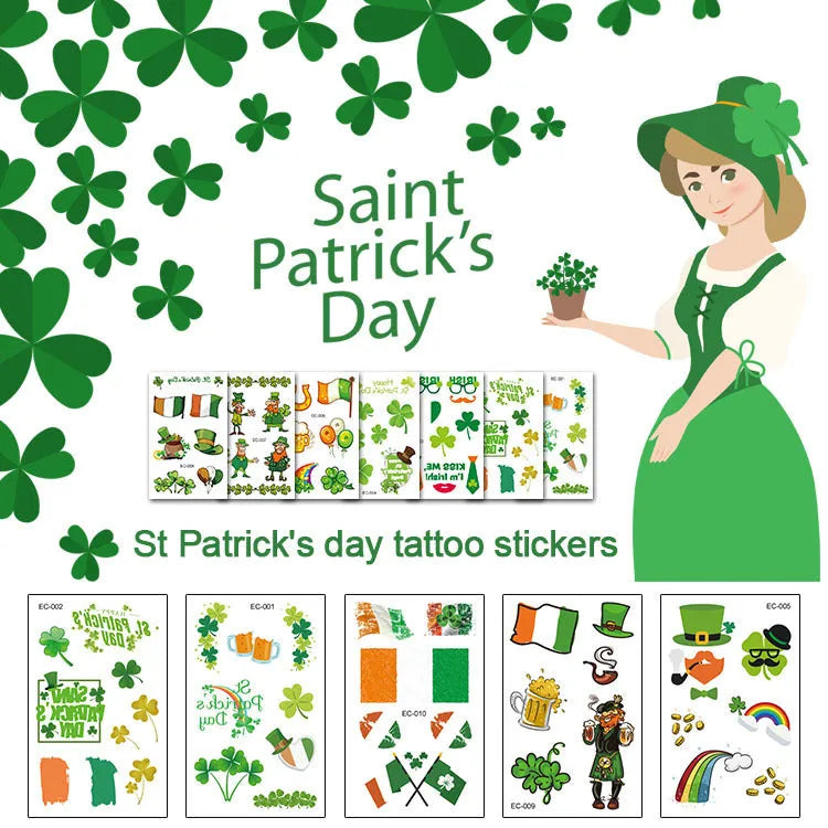 Irish festival tattoo sticker paper with St. Patrick's Day clover design for water transfer application