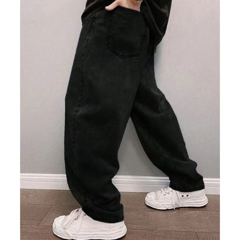 Men's non-elastic button waist casual jeans in denim cotton, high waist, blue colour, side view
