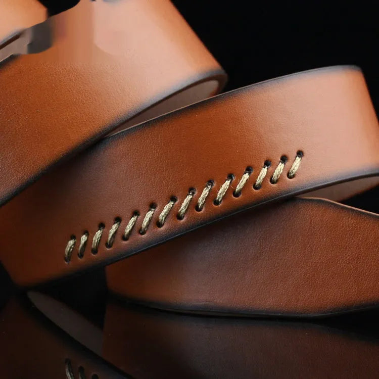 Men's retro pattern belt with alloy pin buckle in black, brown and white colour options