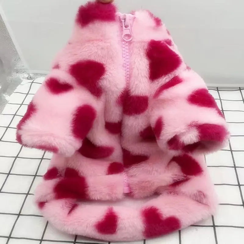 Polyester plush warm coat for small dogs in pink or coffee colours with British style design