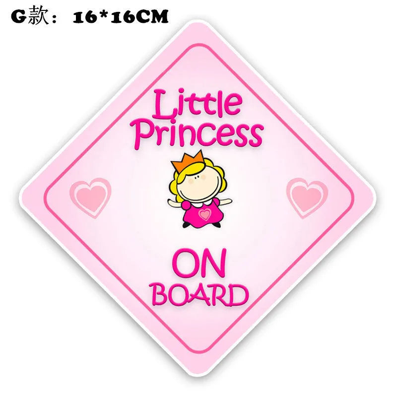 Baby On Board reflective car sticker set B033 with pink baby, angel, and feeding bottle designs