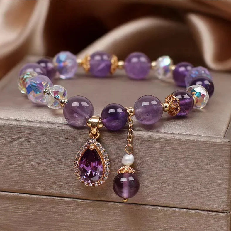 Purple amethyst bracelet for women with micro inlay crystal setting