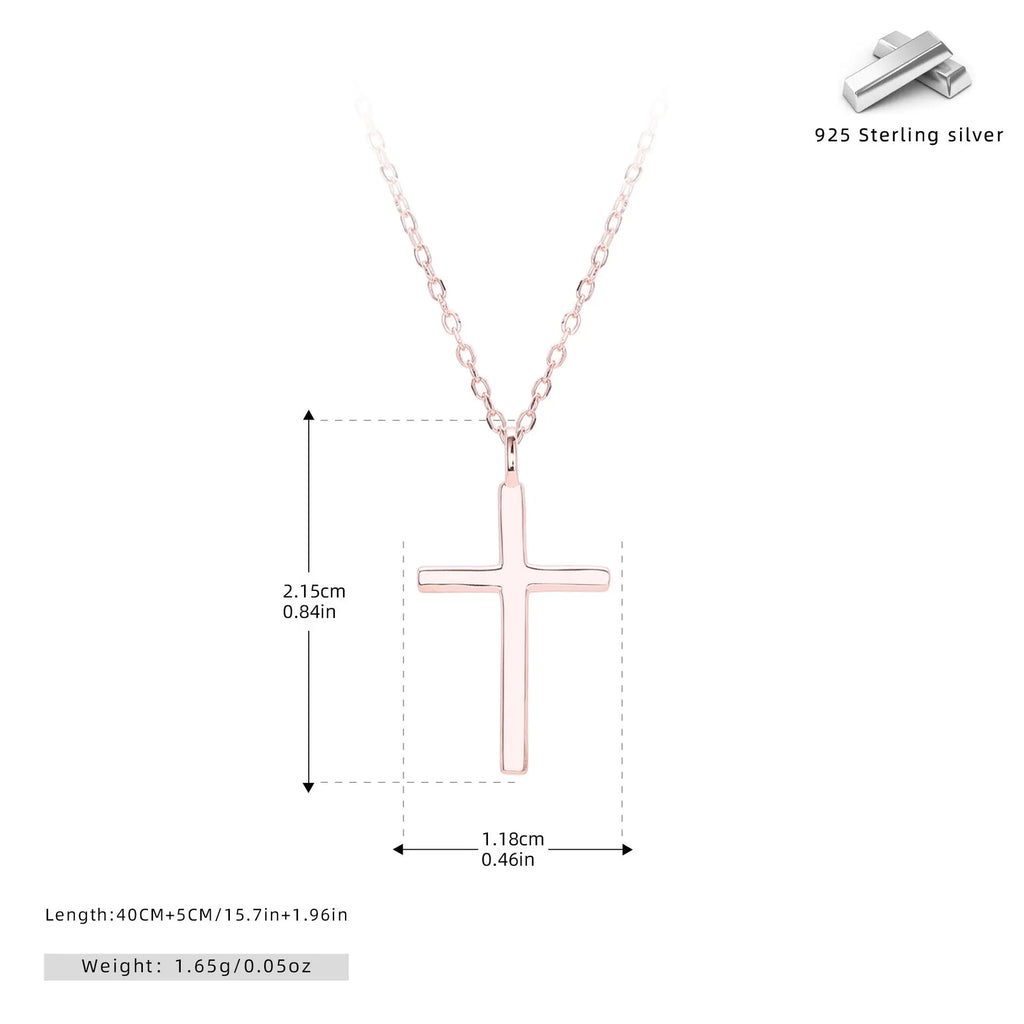 Sterling silver cross pendant necklace on O-shaped chain with gold, platinum, and rose gold plating options