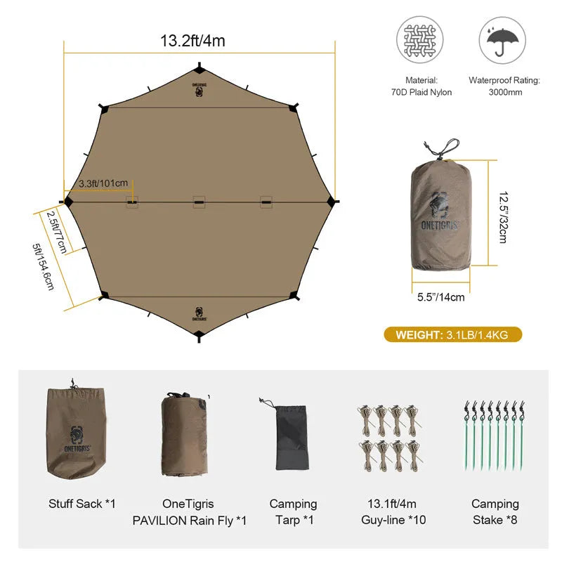 Brown nylon butterfly leisure awning measuring 4x4m for camping and barbecue shade