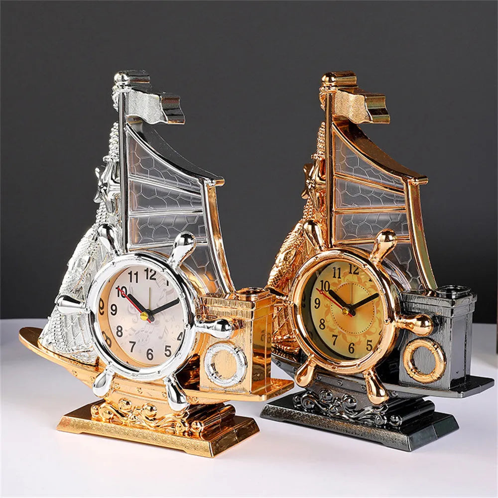 Creative retro plastic alarm clock in gold and silver colours for bedroom decoration