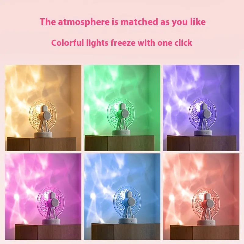 Ferris wheel design Bluetooth speaker with colourful water ripple lighting in pink or white colours
