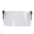 Transparent PC plastic sports helmet mask with a guide rail, shown in a clear colour.